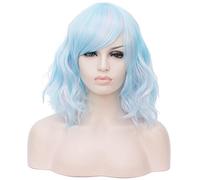 BUFASHION Perruque synthétique courte ondulée bouclée pour femme - 35,6 cm - Bleu mélangé - Pour cosplay et Halloween - 13 couleurs disponibles
