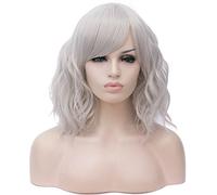 BUFASHION Perruque synthétique courte ondulée pour femme de 35,6 cm avec frange latérale, 13 couleurs disponibles