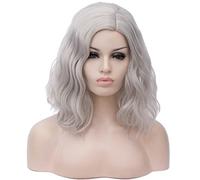 BUFASHION Perruques synthétiques courtes pour femme - 35,6 cm - Argentées - Avec frange - 46 couleurs disponibles