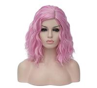 BUFASHION Perruques synthétiques courtes pour femme - 35,6 cm - Rose clair - Avec frange - 46 couleurs disponibles (rose clair)