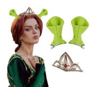 Bufeti Barrettes à cheveux en forme de couronne de princesse et oreilles vertes d'ogre pour femmes et filles pour Halloween, déguisement, cosplay, Couronne dorée et oreille verte, Medium