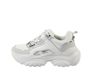 Buffalo Bliss One Sneaker, Blanc et Gris, Vegan Nappa, Effet Python, Semelle Plate-forme, Mousse à mémoire de forme