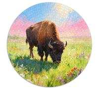 Buffalo, Casse-tête Rond 1000 Pièces, Moment Créatif Et Apaisant, Idéal pour Décoration Murale Ou Cadeau, Recommandé À Partir De 14 Ans,Style Peint Animal, 1000pcs (67.5x67.5cm)