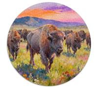 Buffalo, Casse-tête Rond 1000 Pièces, Moment De Détente Et De Concentration, Cadeau Parfait Ou Décoration Murale, Recommandé À Partir De 14 Ans,Style Peint Animal, 1000pcs (67.5x67.5cm)