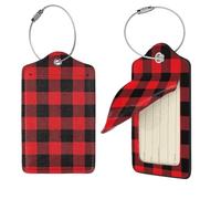 Buffalo Check Lot de 2 étiquettes de voyage en cuir synthétique avec dos intégral pour bagages, étiquettes personnalisées pour sacs, étiquettes de valise avec boucle en métal