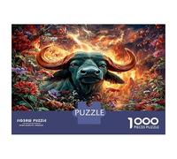 Buffalo dans des Fleurs Ardentes Puzzle Familial 1000 Pièces, Faune Sauvage Éducatif, Loisirs Conviviaux Et Décoration 38x26cm/1000pcs