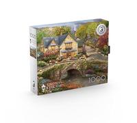 Buffalo Games - Silver Select - Thomas Kinkade - Summer in Cobblestone Village - Puzzle de 1000 pièces pour Adultes - Puzzle Stimulant Parfait pour Les soirées de Jeu - Taille finie : 68 x 50 cm