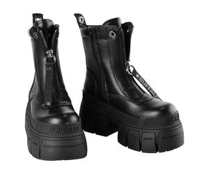Buffalo GOSPHER ZIP BOOT Bottines à plateforme épaisses avec fermeture éclair avant noires pour femmes en Nappa Vegan, Noir , 37 EU