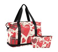 Buffalo Plaid Anime Saint Valentin Cartoon Rouge Voyage Weekender Gear Bag avec poche humide Sangle réglable Sac fourre-tout de voyage Sac de gym pour voyage Grande capacité pour homme femme