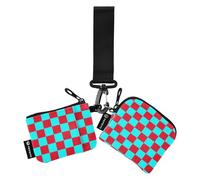Buffalo Plaid Check Cyan Rouge Lot de 2 portefeuilles doubles pour cartes de visite minimaliste Organiseur d'argent avec poche zippée pour femme