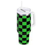 Buffalo Plaid Check - Gobelet en acier inoxydable de 1200 ml - Bouteille d'eau isotherme avec paille - Tasse réutilisable sous vide avec couvercle pour eau, thé glacé ou café - Vert citron