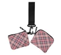 Buffalo Plaid Check Tartan Scotland Peach Black White Purple Women Change Wallet Card Cases Small Portable Identity Card Protector with Wrist Strap for Work Travel Lot de 2