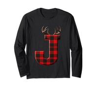 Buffalo Plaid Lettre J avec Bois de cerf Manche Longue