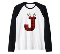 Buffalo Plaid Lettre J avec Bois de cerf Manche Raglan