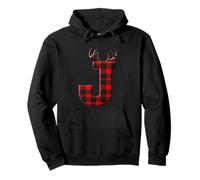 Buffalo Plaid Lettre J avec Bois de cerf Sweat à Capuche