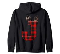 Buffalo Plaid Lettre J avec Bois de cerf Sweat à Capuche