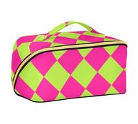 Buffalo Plaid Peach Deep Peach Trousse de toilette avec séparateurs Grande trousse de maquillage portable avec compartiments et poignée