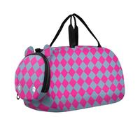 Buffalo Plaid Sac de sport avec compartiment à chaussures Grande capacité pour voyage, sport, fitness et entraînement Gris pêche, Motif écossais Pêche Gris