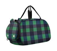 Buffalo Sac de sport à carreaux bleu marine et vert avec compartiment à chaussures Sac de voyage multifonctionnel pour voyage, natation, danse, ballet, Buffalo Plaid Carreaux Bleu Marine Vert