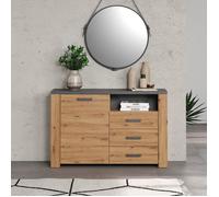 Buffet 1 porte 3 tiroirs 1 niche décor chêne et gris ardoise - NOVA