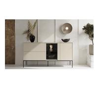 Buffet 1 porte vitrée avec éclairage LED et 2 tiroirs - Selsey BELLEZO - 166 cm - crème