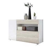 Buffet 1 tiroir et 2 portes - Collection KALO - Blanc & Chêne clair - Élégance et praticité