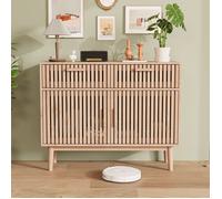 Buffet 100 cm, 2 Portes et 2 Tiroirs Soft-Close - Enfilade Style Scandinave Japandi, Chêne Clair