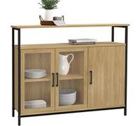 IDMarket – Buffet Detroit 100 cm 2 portes vitrine avec placards design industriel