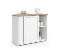 Buffet 100 cm JANGO 2 portes coulissantes blanc et plateau bois