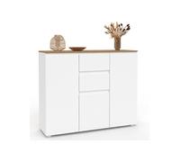 IDMarket - Buffet 100 cm Toby 3 Portes 2 tiroirs Blanc et Plateau Bois