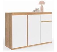 Buffet 100 cm TOMI 3 portes et 1 tiroir blanc et bois Blanc G