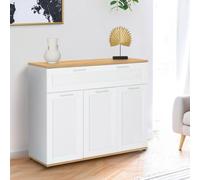 IDMarket – Buffet VITO 100 cm – 3 portes, 1 tiroir – Blanc, plateau bois