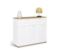 IDMarket – Buffet VITO 100 cm – 3 portes, 1 tiroir – Blanc, plateau bois