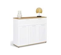 IDMarket - Buffet 100 cm VITO 3 Portes et 1 tiroir Blanc et Plateau Bois