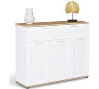 IDMarket – Buffet VITO 100 cm – 3 portes, 1 tiroir – Blanc, plateau bois