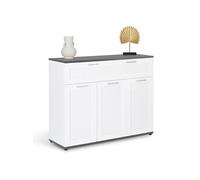 Buffet 100 Cm Vito 3 Portes Et 1 Tiroir Blanc Et Plateau Gris Blanc