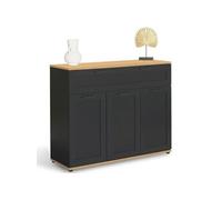 IDMarket - Buffet 100 cm VITO 3 Portes et 1 tiroir Noir et Plateau Bois