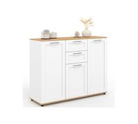 IDMarket - Buffet 100 cm VITO 3 Portes et 2 tiroirs Blanc et Plateau Bois