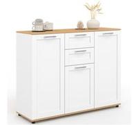 IDMarket - Buffet 100 cm VITO 3 Portes et 2 tiroirs Blanc et Plateau Bois