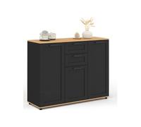 IDMarket - Buffet 100 cm VITO 3 Portes et 2 tiroirs Noir et Plateau Bois