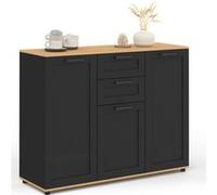 IDMarket - Buffet 100 cm VITO 3 Portes et 2 tiroirs Noir et Plateau Bois