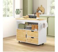 Buffet 107 x 50 x 85 cm, desserte de cuisine avec 2 tiroirs, 1 placard et étagères ouvertes - coloris chêne