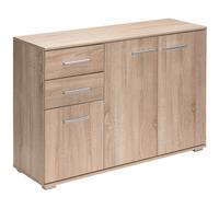 Buffet chêne 107 x 75 x 35 cm Commode Meuble de rangement avec 3 portes 2 tiroirs pour salon salle à manger intérieur