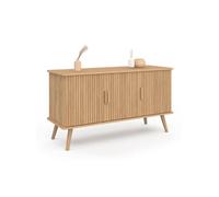 IDMarket – Buffet Juliette 110 cm, 3 portes, lattes en bois, coloris chêne