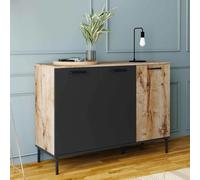 Buffet 110 Cm Oakland 3 Portes Bois Et Noir Design Industriel Noir