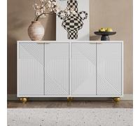 Buffet 120 cm avec 4 portes en relief et étagères réglables, blanc