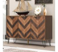 Buffet 120 cm, Commode Chambre Scandinave avec 3 Portes - Grand Meuble pour Salon ou Salle à Manger - Design Élégant aux Poignées Dorées et Pieds en Métal Noir - Organisation Familiale Pratique
