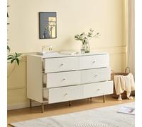 Buffet 120 x 40 x 78 cm, commode moderne avec 6 tiroirs, commode de rangement blanche, avec poignées en alliage de zinc et pieds en acier, meuble de rangement multifonctionnel, pour chambre à coucher