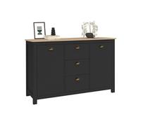 Buffet 130 cm ISIS campagne 2 portes et 3 tiroirs bois et noir Noir G