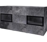 Buffet 130 cm RAMOS - Gris ardoise et noir - 2 portes vitrées + 3 tiroirs - Sans LED
